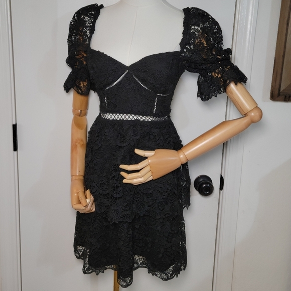 Bardot Black Charlotte Lace Mini Dress Size 2 Cocktail Date Night Elegant Dress - Picture 1 of 11